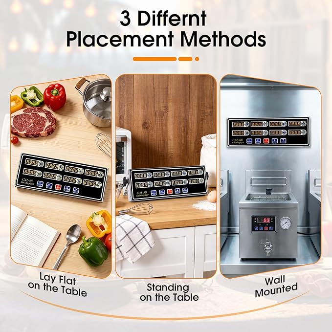 8-Channel Kitchen Timers for Cooking, Commercial Digital Timer with Independent Countdown Timers, Adjustable Volume, Stainless Steel Cooking Timer for Food Fryer, Restaurants, Baking