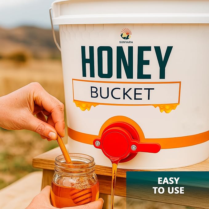 Bundle SunVara 5 Gallon White Honey Extractor Equipment Bucket Food-Grade PP 20L Capacity/SunVara Bee Storage Beehive Frame Honeycomb Resealable Bag Reusable Beekeeping Equipment 10 Bags