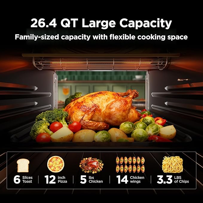 Midea Flexify Pro 10+4 Toaster Oven Air Fryer Combo, Graphene Juicy-Lock Cooking, French Door Countertop Oven, 450°F Flash Air Fry, 26.4 QT Stainless Steel