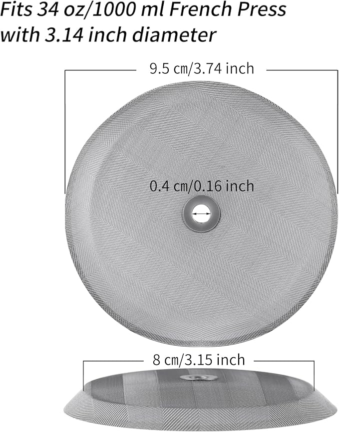 Sivaphe 6 Pieces French Press Replacement Filters Part, 3.15-4 Inch Cafetiere Coffee Maker Filter Stainless Steel, French Press Metal Mesh Screen for 1000 ml/ 34 oz/ 8 cup French Coffee and Tea Press