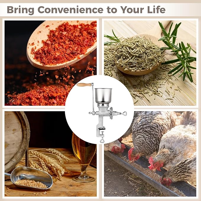 High Hopper Corn Grinder, Iron Grain Grinder Manual Coffee Grinder, Hand Grinder with Large Hopper for Barley Wheat Berries Coffee Chickpeas Pepper Dried Beans, Animals Feed Home Brewing