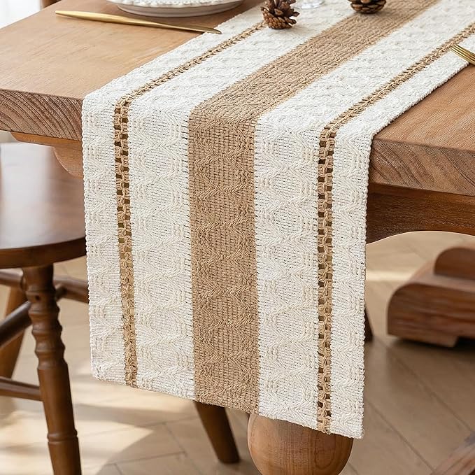 FEXIA Boho Table Runner for Hoilday Spring Home Decor Farmhouse Rustic Table Runner Macrame Burlap Coffee Table Decor House Decoration for Living Room Bridal Shower (12x72 Inches)