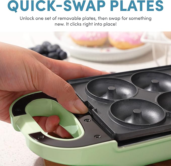 AROMA® Swap & Flip Waffle Maker with Removable Plates: 3-in-1 Panini Press, Mini Donut Maker, and Waffle Iron