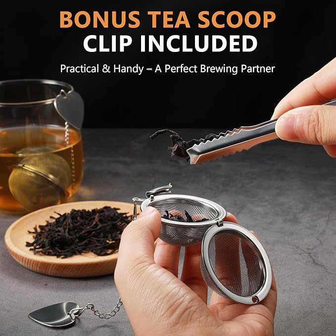 Tea Infuser for Loose Leaf Tea 2 Pack – 2" 304 Stainless Steel Tea Strainer Ball with Bonus Tea Scoop Clip – Extra Fine Mesh, Rustproof, Easy to Clean – DIKSEFN