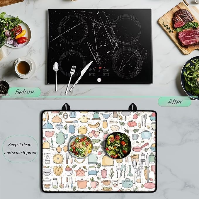 Kitchen Print Stove Top Covers Induction Cooktop Mat Countertop Mats Dish Drying Mats Heat Resistant Prevents Scratching Expands Usable Space 29'' x 20.9''