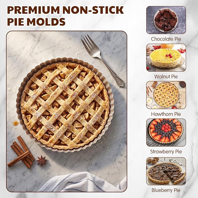 Hushee 2 Pack 9 Inch Tart Pan with Removable Bottom Non-Stick Carbon Steel Quiche Pan for Oven Baking Molds for Pies Quiches Fruit Tart Cake with Fluted Edges, Silver (1 Inch Deep)