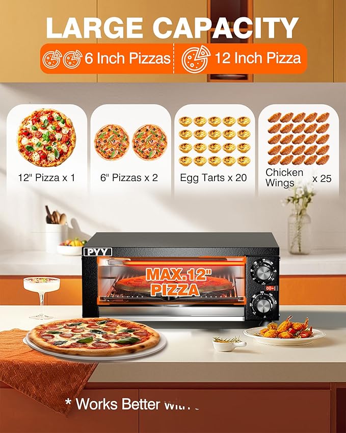 PYY Electric Pizza Oven - Indoor Countertop Pizza Oven 1100W, Commercial Pizza Maker Machine for Home with Timer Stainless Steel Pizza Cooker