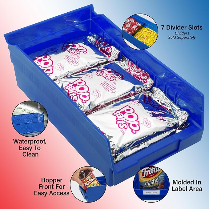 Akro-Mils 30130 Plastic Shelf Bins, Heavy Duty Storage Bins for Garage, Closet, and Drawer Organization, 12" x 6-1/2" x 4", Blue, 12-Pack
