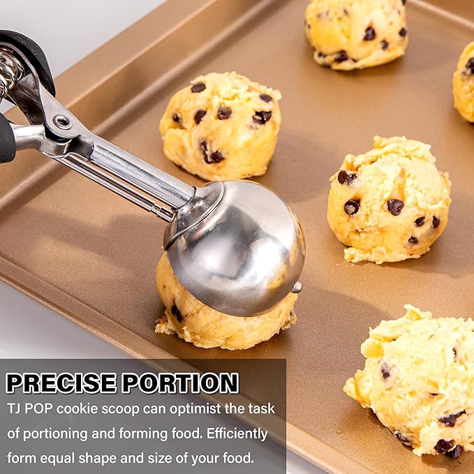Cookie Scoop 2 Tbsp for Baking, Professional Stainless Steel Ice Cream Scoop 44mm, Melon Baller Muffin Scoop, Good Soft Grips, Quick Trigger Release, 30ml (2 Tablespoon)