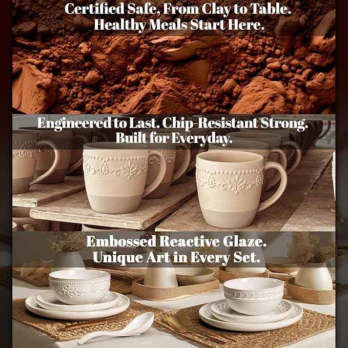 Artena Plates And Bowls Sets, 24 Pieces Dinnerware Sets, Dish Set For 6, Ceramic Kitchen Bowl And Plate Set, Embossed White Dishware Sets, Dishwasher & Microwave Safe (Damask Floral)