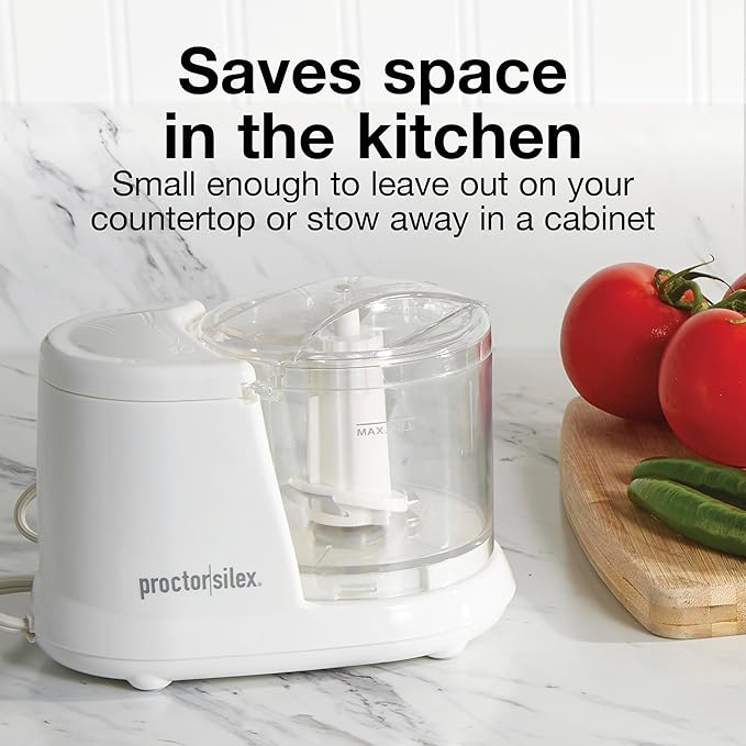 Proctor Silex Durable Electric Vegetable Chopper & Mini Food Processor for Chopping, Puree & Emulsify, 1.5 Cup, White