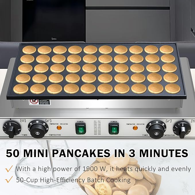 Mini Pancake Maker 50pcs Dutch Pancake Maker 1900W Mini Pancakes Maker Machine Commercial Electric Dutch Pancakes Maker, Non-stick hotcakes Maker for Restaurant