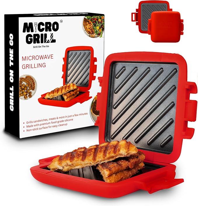 Classic™ Microwave Sandwich Maker, Microwave Grill, Toaster, 3 Minute Grilled Cheese Sandwich Maker, Thick Silicone Cover, Safe Food Grade, Panini Press, Dishwasher Safe (Red, Regular)