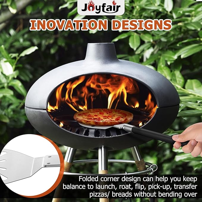 9 Inch Pizza Peel Turning, Joyfair Perforated Pizza Turner with Long Detachable Handle, Stainless Steel Spatula Paddle for Rotating Sliding, Metal Tools Oven Accessories, Easy Cleanup (Painted Handle)