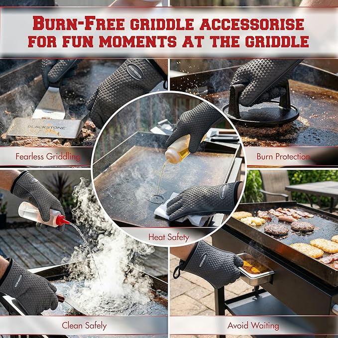 KITCHEN PERFECTION Silicone Oven & Griddle Gloves -Extreme Heat Resistant BBQ & Grilling Gloves -Handle Hot Food Right on Your Griddle |Waterproof Oven Mitts Grill Gloves |Superior Set+3 Bonuses