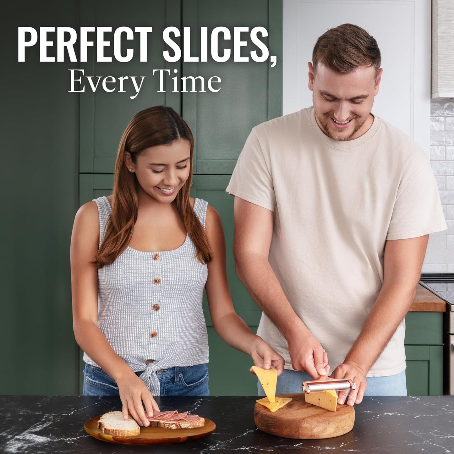 Zulay Adjustable Cheese Slicer - Wire Slicer for Mozzarella, Cheddar, Gouda - Heavy Duty With 2 Extra Wires (Rose Gold)