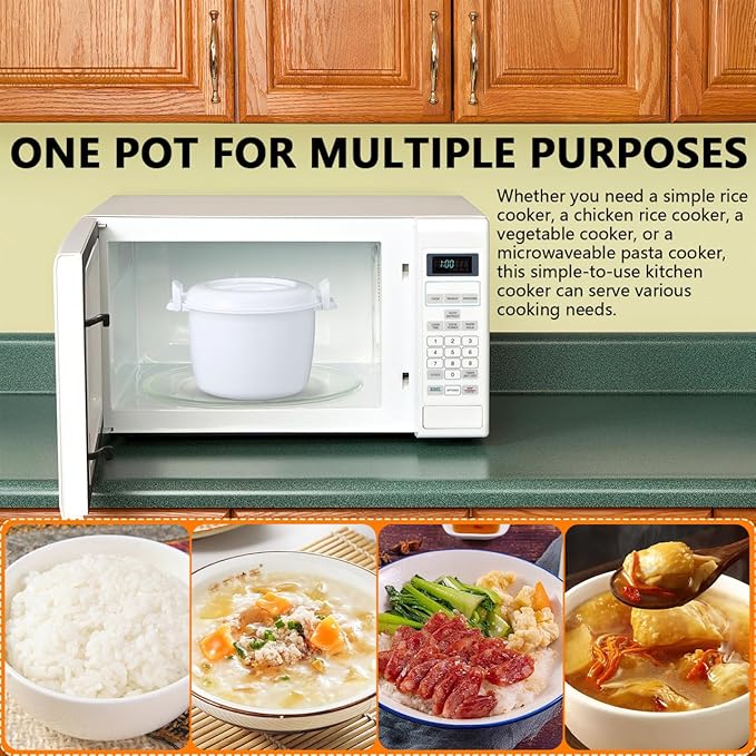 DOITOOL Microwave Rice Cooker 2 Quart, Microwave Steamer for Vegetables, 1.8L Professional Large Micro Cookware for Grains, Pasta & Potatoes - BPA Free, Dishwasher Safe