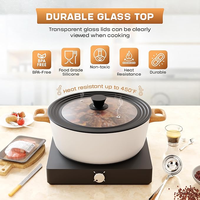 LSR Loreso Universal Pan Lid for Pots Pans and Skillets 10-11.5 Inch - Tempered Glass Pot Lid with Auto-Sizing Silicone Rim - Black