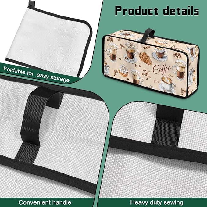 Toaster Cover Coffee Theme Toaster Cover 2 Slice Long Slot Beige Slim Dustproof & Water-Resistant Dust Covers for Toasters 2 Slice Long Slot, Decor Kitchen Appliance Covers