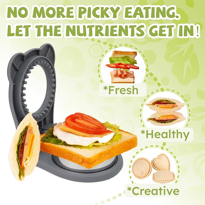 LEPCY Uncrustables Sandwich Maker Sealer Cutter, Crustless Sandwich Cutter, PB&J Uncrustable Maker - Color Grey, Round Shape