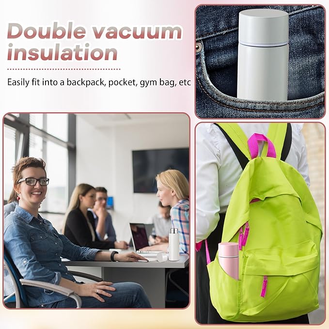Irenare 5oz Mini Insulated Stainless Steel Bottle Purse Water Bottle Cute Leak Proof Flask Keeps Drink Cold and Hot for Purse Women(Angel White, Light Pink, 2 Pieces)