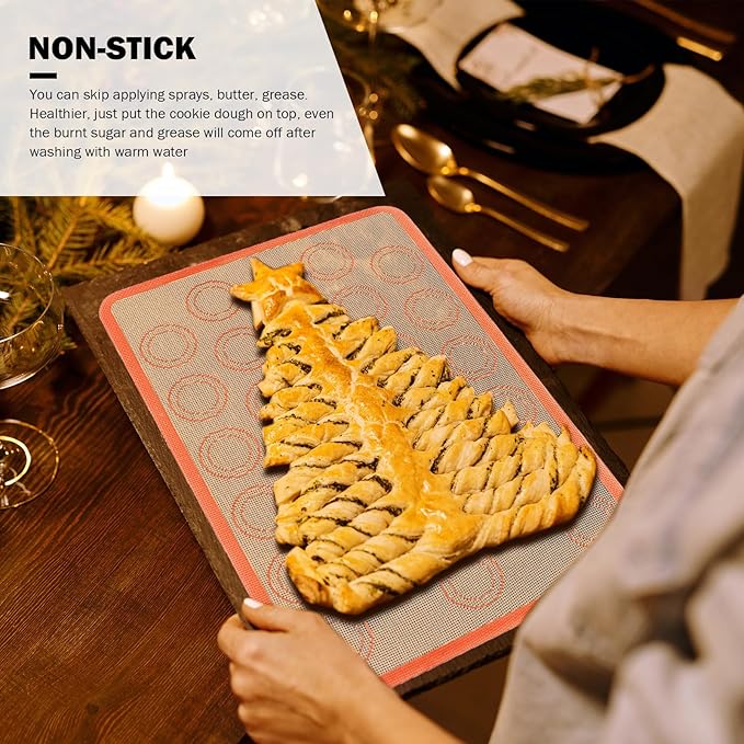 3pcs 42x29.5cm Non-stick Silicone Pastry Mats Heat Resistant Baking Sheet Liners with Fiberglass for Oven and Dough Kneading, Reusable Kitchen Baking Mats Set (coffee Bottom