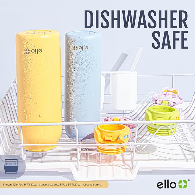 Ello Pop & Fill 32oz Stainless Steel Water Bottle with Quick Fill Technology, Double Walled and Vacuum Insulated Metal, Leak Proof Locking Lid, Sip and Chug, Reusable, BPA Free, Raincloud