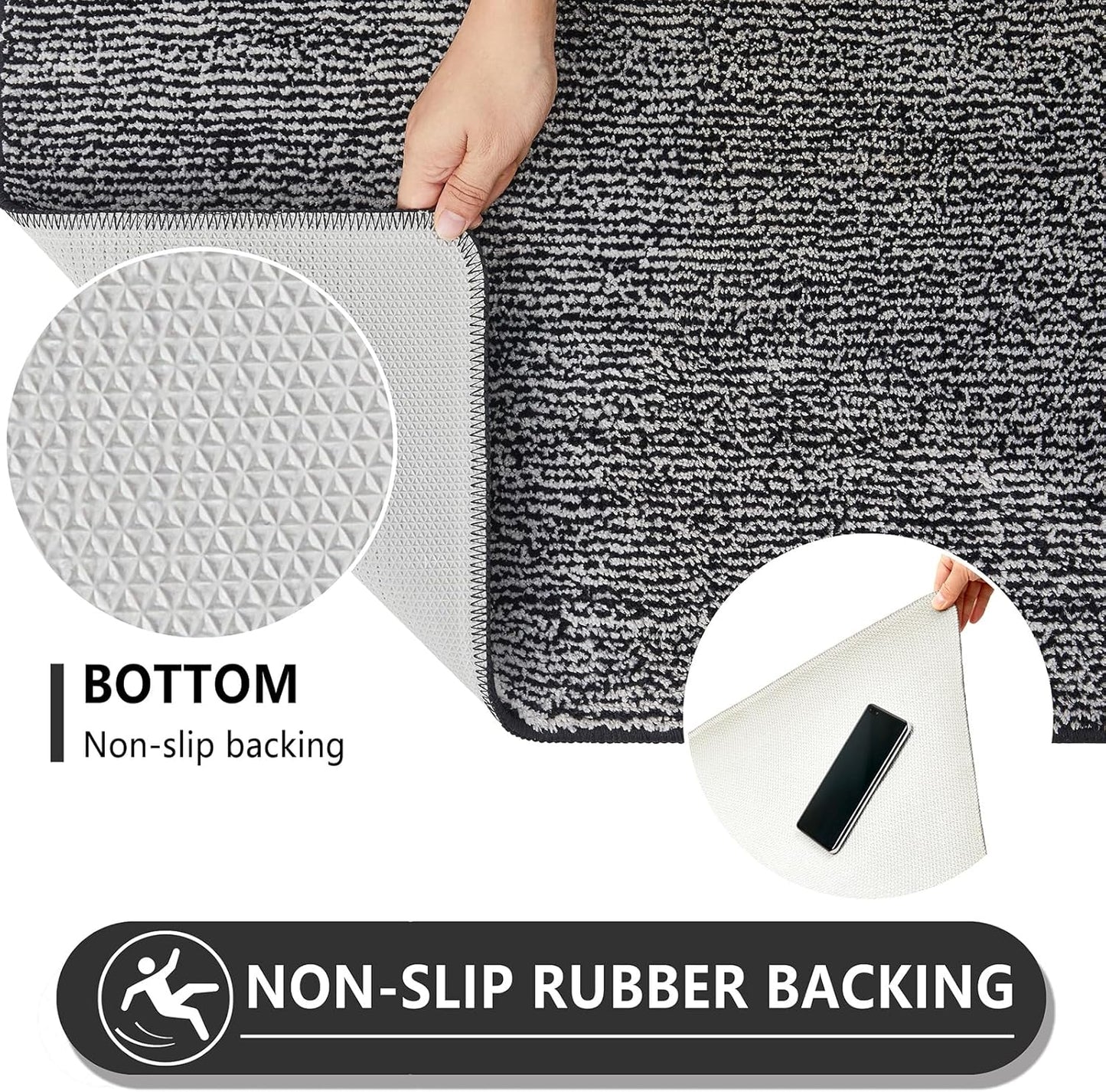 REFETONE Indoor Doormat, Front Door Mat 32"x48" Absorbent Rubber Backing Non Slip Back Door Mats, Washable Low-Profile Inside Floor Mat Door Rugs for Entryway, Resist Dirt Mud Mat for Dogs, Black