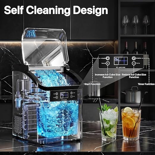 VITESSE Nugget Ice Makers Countertop,44lbs in 24Hrs, 9 Ice Cubes Ready in 6 Mins 9 Sizes,Auto-Cleaning Ice Makers Portable Ice Machine for Home Kitchen Office Party & Large Families