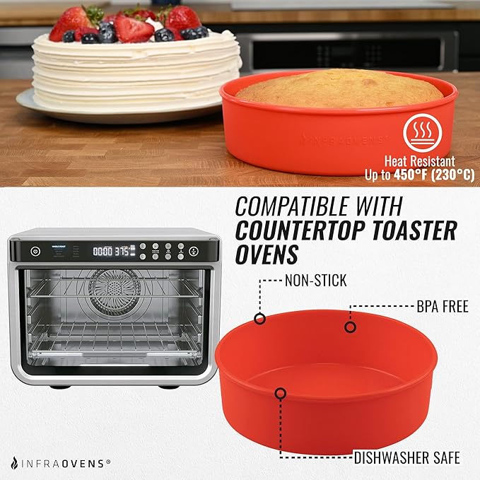Air Fryer Baking Pan For Ninja Foodi XL Pro DT200, Double Oven with FlexDoor DCT400, Prestige Smart XL, Toaster Oven Bakeware Sets with Cupcake Liners & Conversion Chart, Nonstick Round Cake Molds