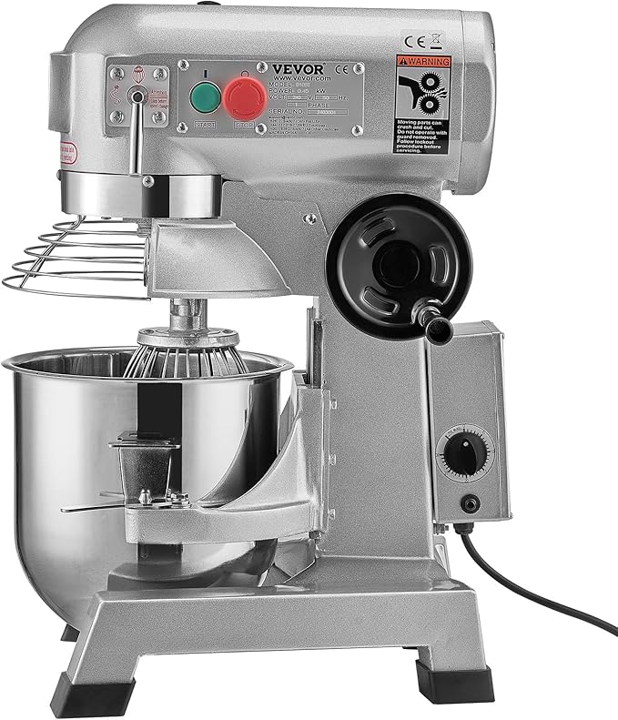 VEVOR Commercial Mixer, Commercial Food Mixer 10Qt Stainless Steel Bowl, 450W Commercial Stand Mixer with 3 Speeds Adjustable, Dough Hook Whisk Beater Included, Perfect for Bakery Pizzeria, Silver