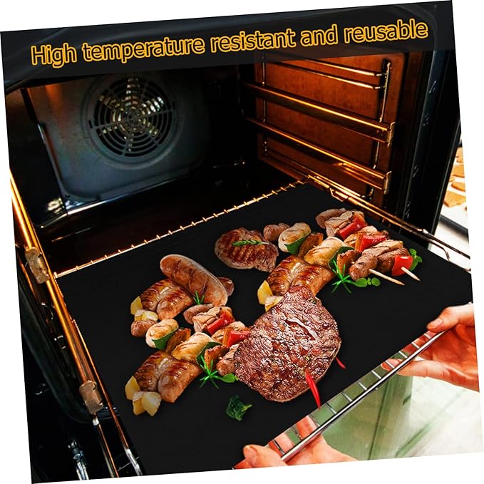 Garneck 9pcs Non-stick Heat Resistant Baking Mats Oven Liners for Barbecue Air Fryer and Cooking Black Grill Mats for Even Heating and Easy Clean-up