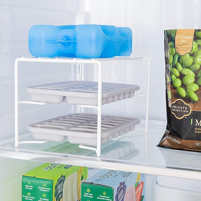 Better Houseware Ice Tray Organizer Shelf for Freezer, White Coated Steel Ice Cube Tray Rack, Stackable Freezer Shelf for Ice Tray Storage, Fridge Organizer for Space Saving