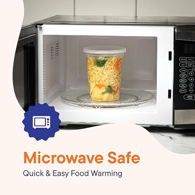 Stack Man [60-Sets] Plastic Deli Food Storage Containers with Airtight Lids Combo Set | 32 oz | 16 oz | 8 oz. | Disposable Plastic Takeout Containers for Soup - Freezer, Microwave and Dishwasher Safe