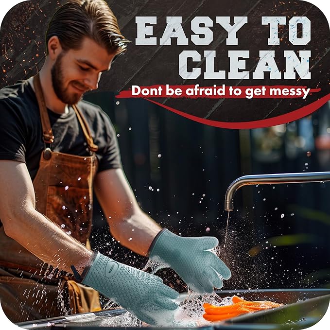 KITCHEN PERFECTION S Silicone Smoker Oven Gloves -Extreme Heat Resistant BBQ Gloves -Handle Hot Food Right on Your Grill Fryer Pit|Waterproof Oven Mitts |Superior Value Set+3 Bonuses