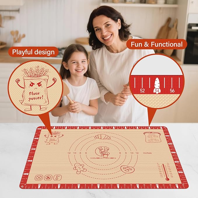 Non-Slip Silicone Baking Mat - 32x24 inch Extra Thick Pastry Mat with Measurements for Sourdough, Macarons, Bread, Pizza, Dough Rolling, Kneading, Oven Mat Heat Resistant to 480°F for Baker