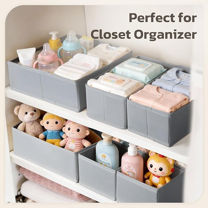Drawer Organizer, 16 Pack Baby Dresser Organizer for Nursery, Foldable Closet Organizers and Storage Dresser Dividers for Clothes, Socks, Scarves, Ties (Gray)