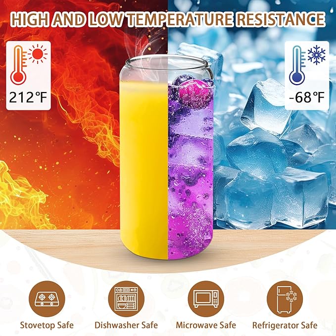 PeacePeo 20 OZ Glass Cups with Lids and Straws, 20 Pack Drinking Glasses with Bamboo Lids Stylish Glass Beer Can Cups with Stainless Steel Straws Iced Coffee Cup Great for Soda Boba Tea Cocktail