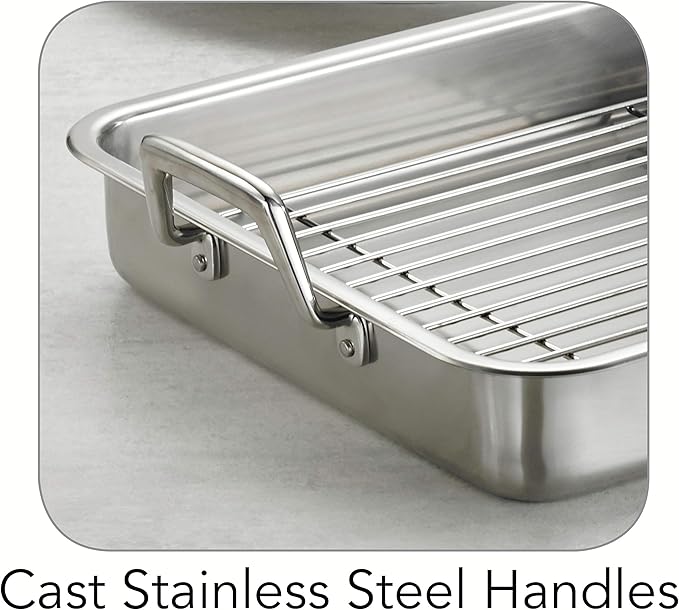 Tramontina 15-Inch Stainless Steel Roasting Pan with Rack, Turkey Roaster for Oven, Dishwasher Safe, Made in Brazil