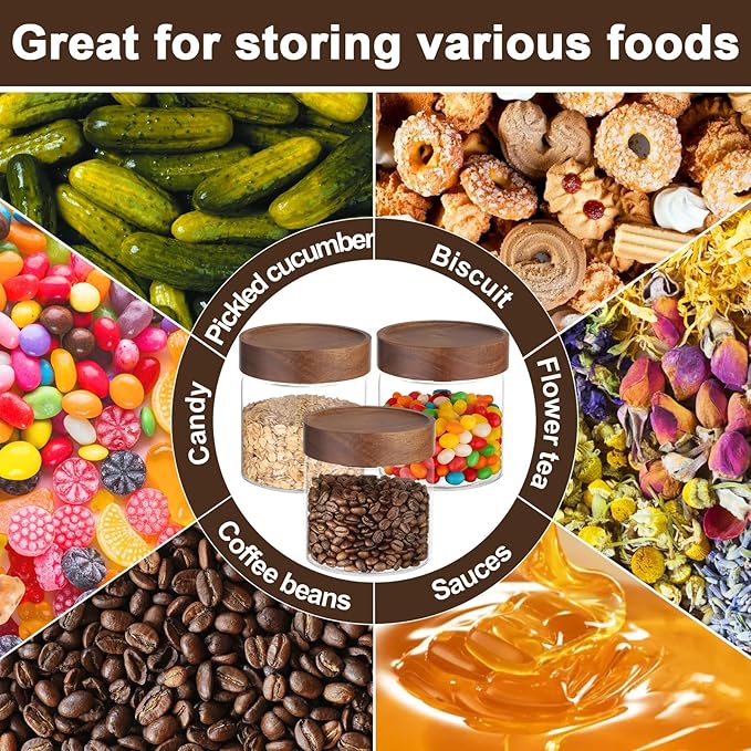 19oz Glass Jar with Wood Lid, 4 Pack Coffee Jars with Airtight Screw Lids, Wide Mouth Pantry Storage Canister for Sugar, Tea, Beans, Snacks, Overnight Oats - 3.9 x 3.9 inch Spice Bottle