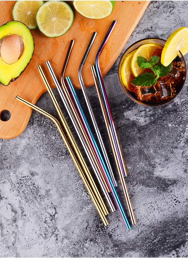 Gold Metal Straws 100Pack, NiceCaTeLe Ultra Long 10.5" Reusable Stainless Steel Straws Gold Drinking Straws in Bulk for 20/30 Oz for Yeti Tumblers. Dishwasher Safe (10.5" Long, Gold-100pcs Straight)