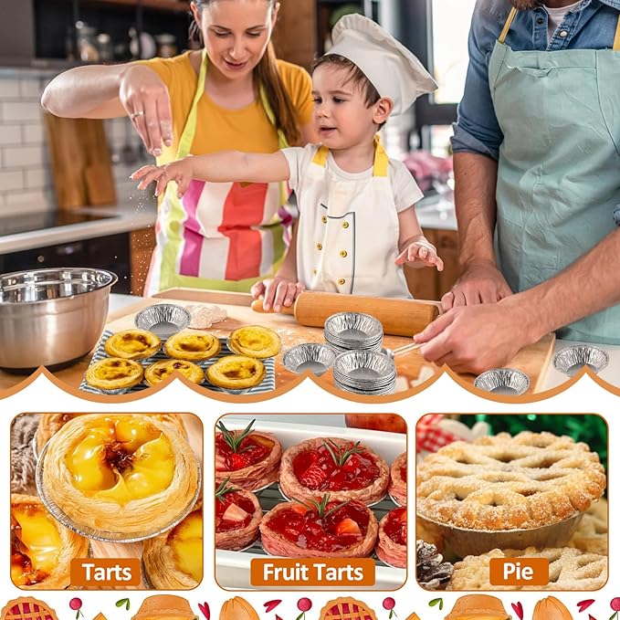 200 Pieces 2.6 Inch Round Pie Tart Small Tin Foil Pans Disposable Aluminum Mini Pie Pans for Baking, Cooking Supplies
