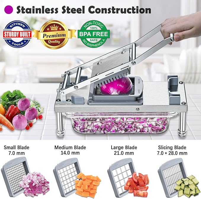 Stainless Steel Vegetable Chopper with 10 Blades - Mandoline Slicer-Pro Food Chopper with Container - Veggie Salad Onion Chopper - Potato Dicer - Tomato Cutter - Cheese Grater