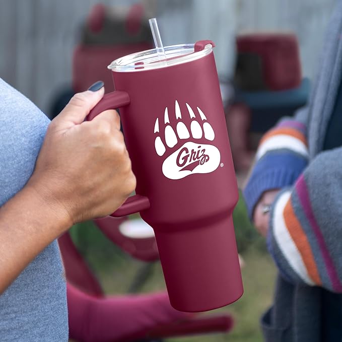 Logo Brands NCAA 40 oz Tumbler with Handle -Stainless Steel Insulated Travel Tumbler with Straw Lid – Powder Coated, Leak-Resistant, Keeps Drinks Hot/Cold – Great for Tailgating, or Everyday Use