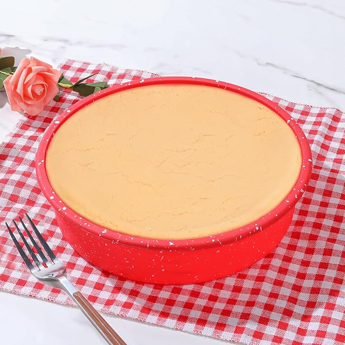 SJ 8 Inch Silicone Round Cake Pan with Metal Reinforced Frame Set of 2, Nonstick Silicone Cake Mold for Baking Suitable for Making Layers, Cheese & Chocolate Cakes for Christmas