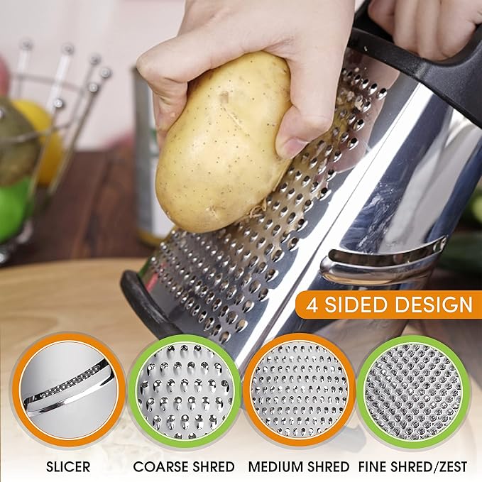 Spring Chef Swivel Vegetable Peeler & Y Peeler with Sharp Stainless Steel Blades & Professional XL Cheese Box Grater - 3 Product Bundle - Black