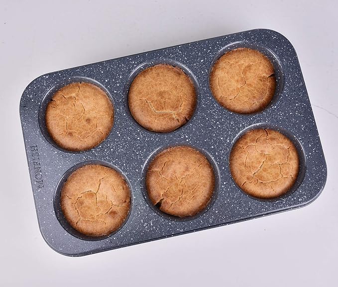 Monfish 2PCS Deep Jumbo Muffin Pan 6 Cup Carbon Steel Black Stone non Stick Coating Muffin Tin 3.5diax3 cup