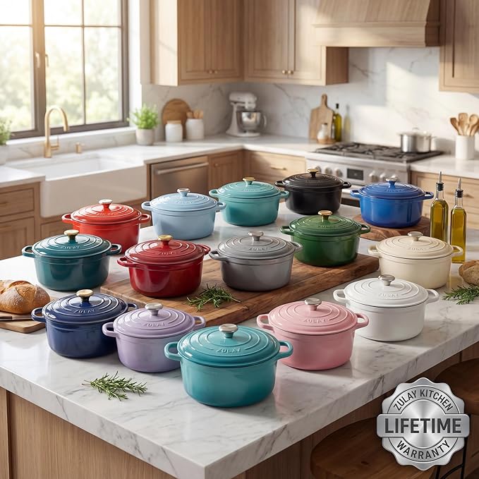 Zulay Kitchen 6 Quart Enameled Cast Iron Dutch Oven Pot with Lid – Premium Durability & Oven Safe up to 500°F – Heavy Duty Cookware Perfect for Bread Baking, Stews, Braising & Roasting - Black