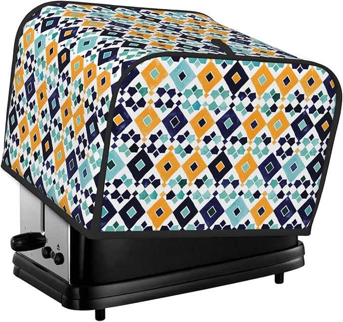 Mexican Blue Tiles Covers for 4 Slice Toasters,Cute Country Bread Machine Cover with Handle,Washable Stain Resistant Kitchen Small Appliance Cover Dining Decor
