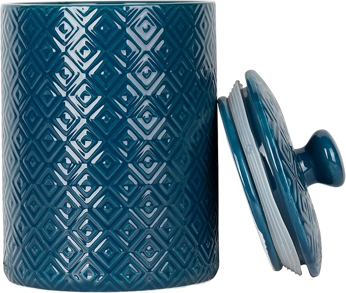 10 Strawberry Street Diamond Embossed Ceramic Kitchen Canister Set, Set of 3, Diamond Blue